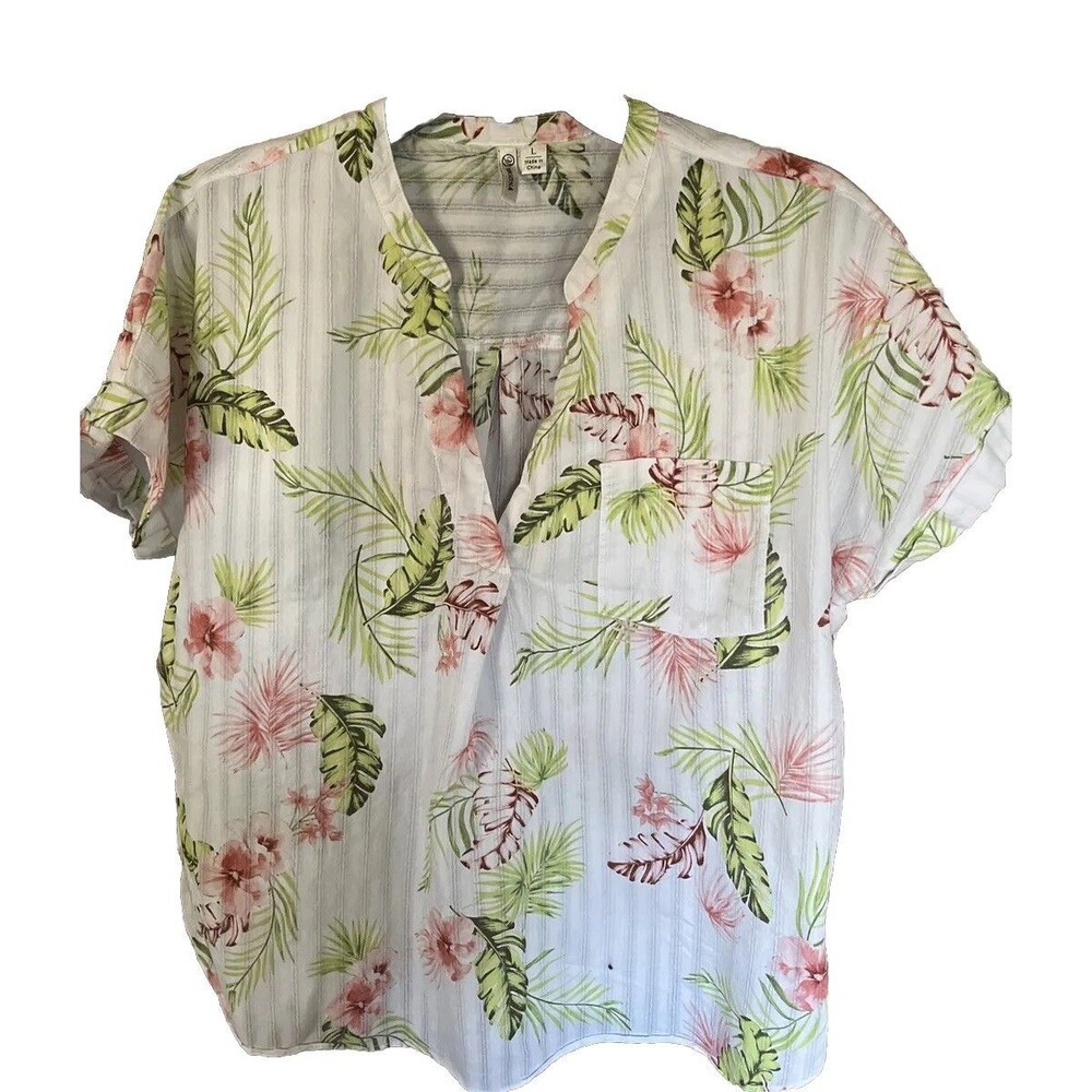Versona Women’s Vibrant Floral Blouse V-neck Large Relax Elegant With Pocket